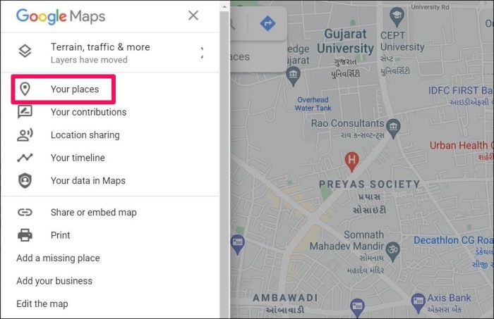 Menu option di google maps